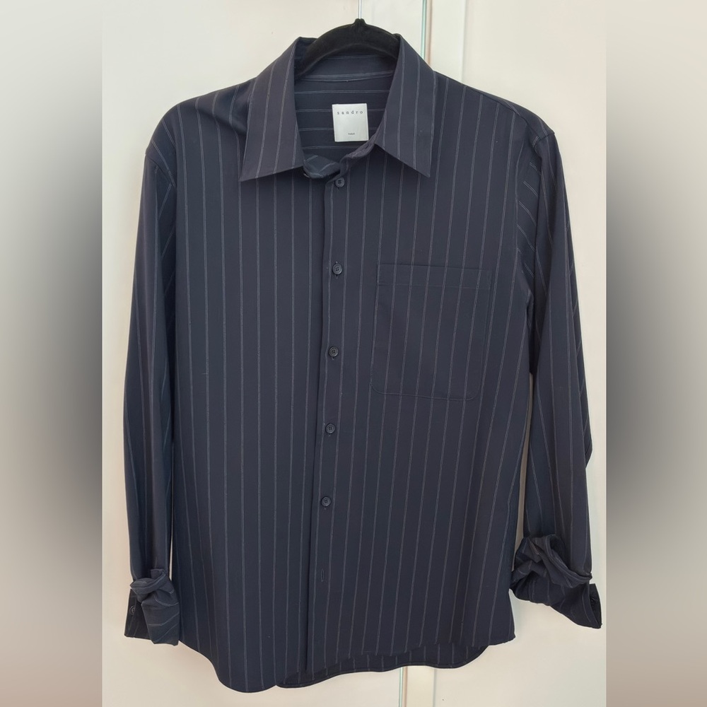 Sandro Black Pinstripe Casual Button Down Shirt